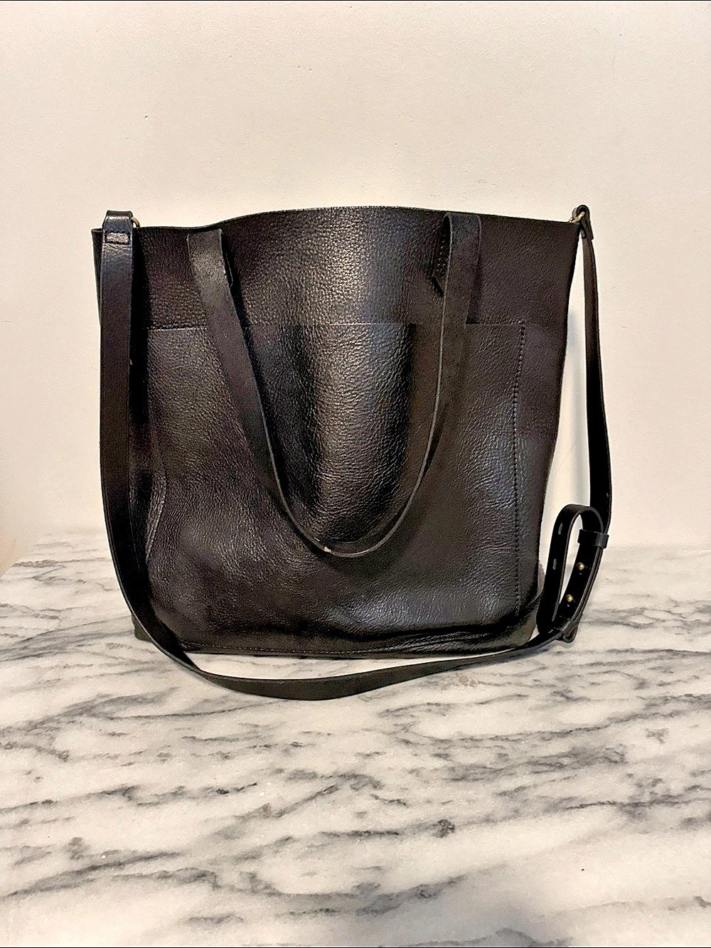Madewell  Black Leather Tote Bag double handle & crossbody adjustable strap